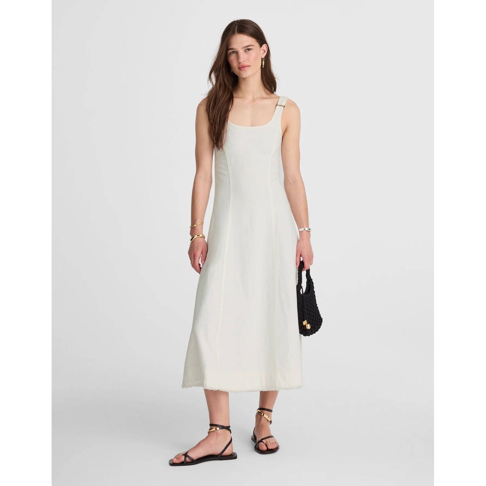 Madewell‎ Denim Scoopneck Midi Dress in Pure White Wash Size Small NWT